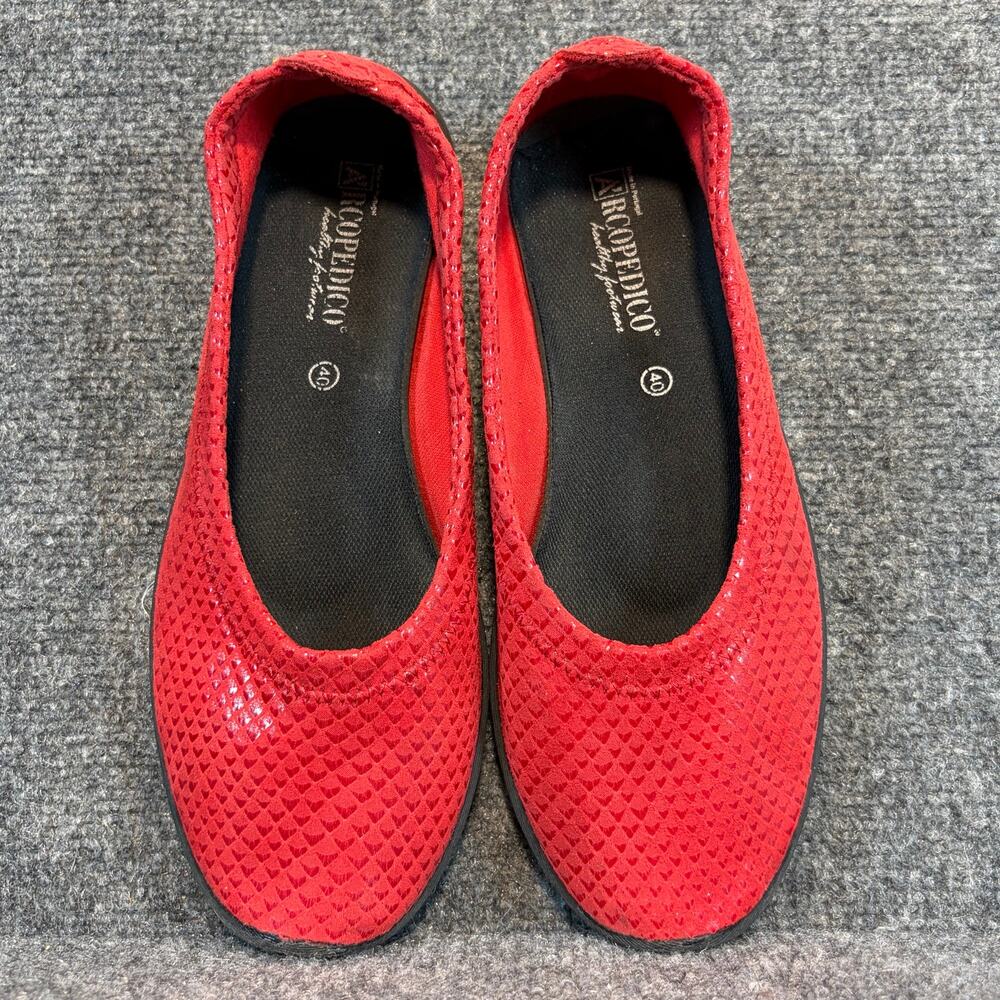 Arcopedico Red Knit Comfort Travel Walking Slip On Ballet Flats Shoes Womens 9
